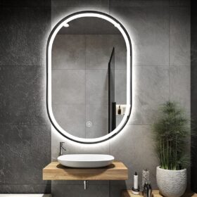 Oval LED bathroom mirror with a touch sensor