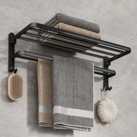 Wall-mounted, foldable aluminum towel rack