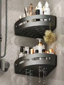 Self-Adhesive Bathroom Corner Rack Storage Shelves – Black